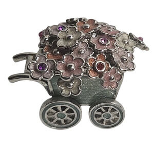 Rare Monet Flower Cart  Little Enamel Rhinestone Trinket Box